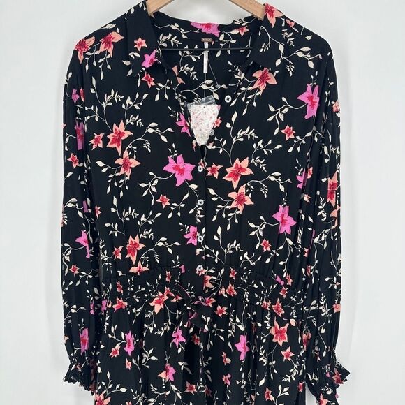Free people dress womens large lighten up black floral boho prairie feminine nwt - Picture 3 of 11